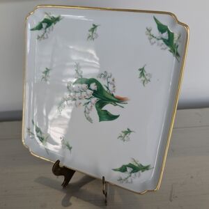 Limoges White and Green Floral Plate with Gold Trim
